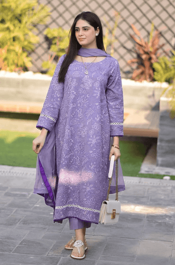 3 Piece Unstitched Heavy Embroidered Pure Lawn Suit with Heavy Embroidered Chiffon Dupatta